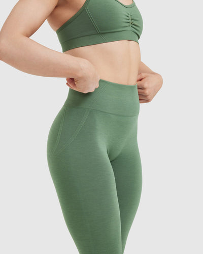 Effortless Seamless Leggings with White Logo | Forest Green