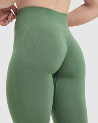 Effortless Seamless Leggings with White Logo | Forest Green