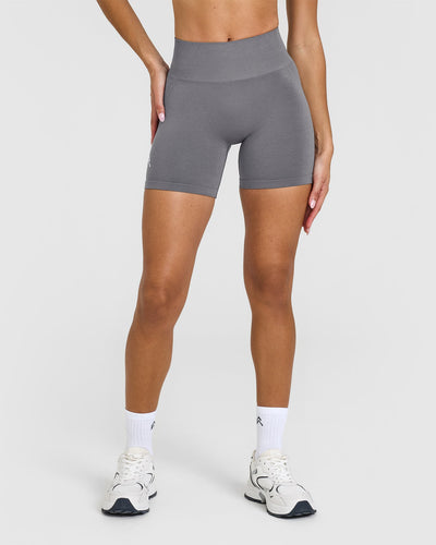 Effortless Seamless Shorts with White Logo | Ash Grey
