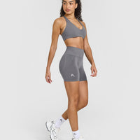 Effortless Seamless Shorts with White Logo | Ash Grey