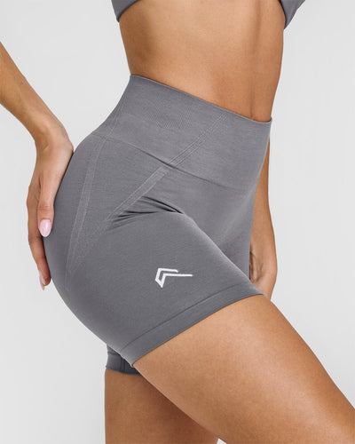 Effortless Seamless Shorts with White Logo | Ash Grey