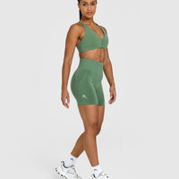 Effortless Seamless Shorts with White Logo | Forest Green