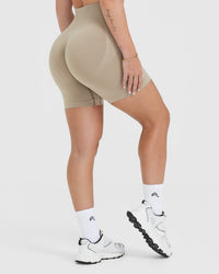 Effortless Seamless Shorts with White Logo | Washed Sandstone