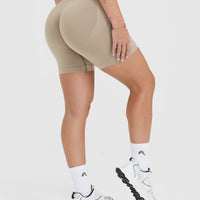 Effortless Seamless Shorts with White Logo | Washed Sandstone