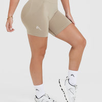 Effortless Seamless Shorts with White Logo | Washed Sandstone