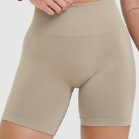 Effortless Seamless Shorts with White Logo | Washed Sandstone