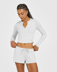 At Home Night Button Down Long Sleeve Top | Grey Marl