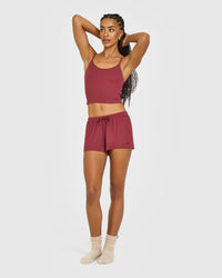 At Home Night Strappy Mid Vest | Burnt Maroon Red