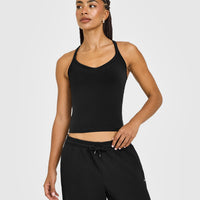 Cotton Racer Back Fitted Vest | Black