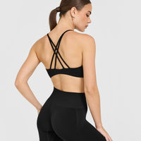 EasyLift™ Strappy Sports Bra with White Logo | Black