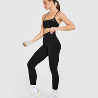 EasyLift™ Strappy Sports Bra with White Logo | Black