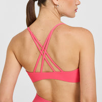 EasyLift™ Strappy Sports Bra with White Logo | Hot Girl Pink