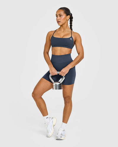 EasyLift™ Strappy Sports Bra with White Logo | True Blue