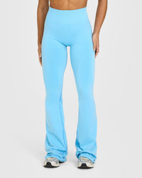 Effortless Seamless Flared Bottoms with White Logo | Arctic Blue