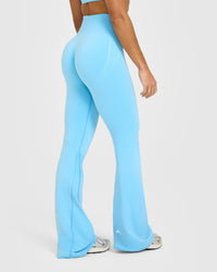 Effortless Seamless Flared Bottoms with White Logo | Arctic Blue
