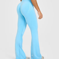 Effortless Seamless Flared Bottoms with White Logo | Arctic Blue