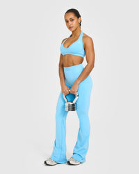 Effortless Seamless Flared Bottoms with White Logo | Arctic Blue