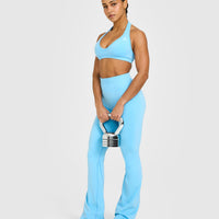 Effortless Seamless Flared Bottoms with White Logo | Arctic Blue