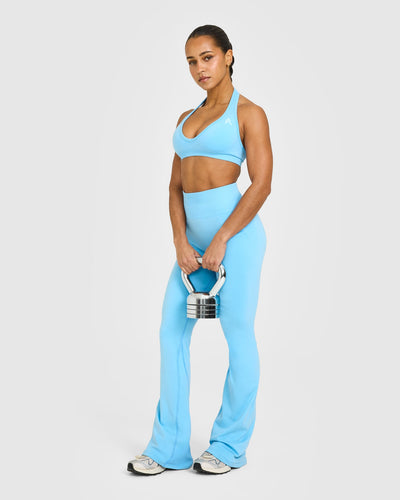Effortless Seamless Flared Bottoms with White Logo | Arctic Blue