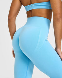 Effortless Seamless Flared Bottoms with White Logo | Arctic Blue
