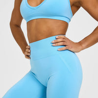 Effortless Seamless Flared Bottoms with White Logo | Arctic Blue