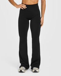 Effortless Seamless Flared Bottoms with White Logo | Black