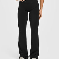 Effortless Seamless Flared Bottoms with White Logo | Black