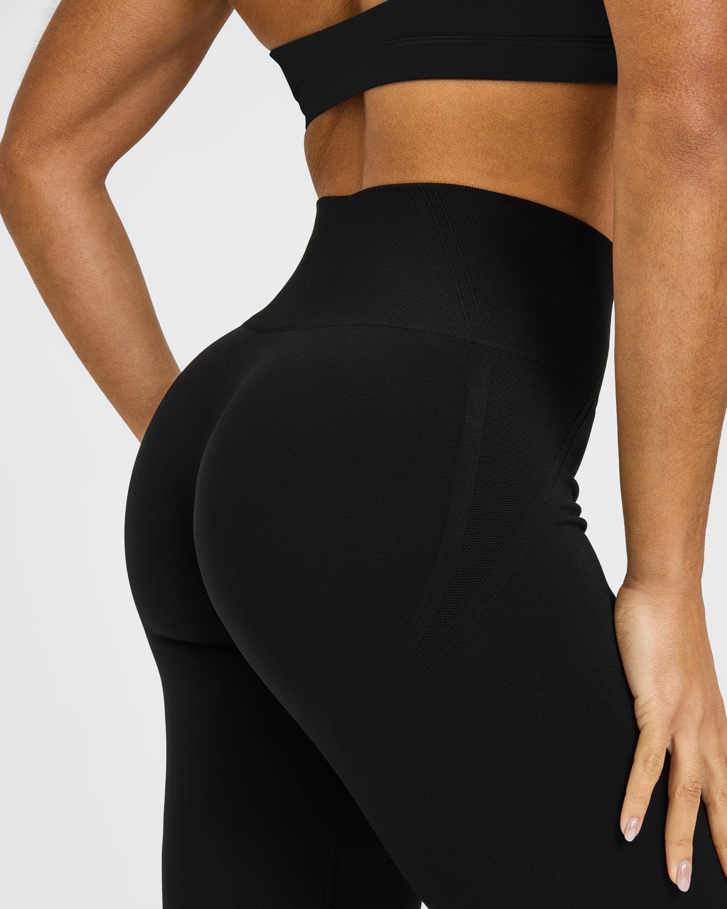 Effortless Seamless Flared Bottoms with White Logo | Black