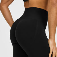 Effortless Seamless Flared Bottoms with White Logo | Black