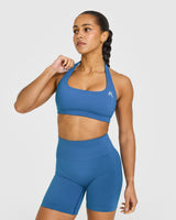 EasyLift™ Halter Bralette with White Logo | Ocean Blue