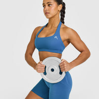 EasyLift™ Halter Bralette with White Logo | Ocean Blue