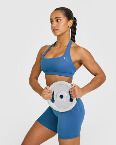 EasyLift™ Halter Bralette with White Logo | Ocean Blue