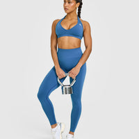 EffortlessLift™ Seamless Leggings with White Logo | Ocean Blue