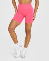 Effortless Seamless Shorts with White Logo | Hot Girl Pink