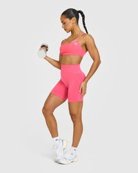 Effortless Seamless Shorts with White Logo | Hot Girl Pink