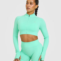 EnhanceLift™ Seamless Crop Jacket with White Logo | Peppermint Green