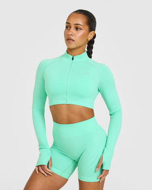 EnhanceLift™ Seamless Crop Jacket with White Logo Peppermint Green