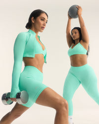 EnhanceLift™ Seamless Crop Jacket with White Logo | Peppermint Green