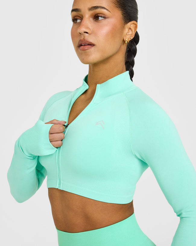 EnhanceLift™ Seamless Crop Jacket with White Logo | Peppermint Green