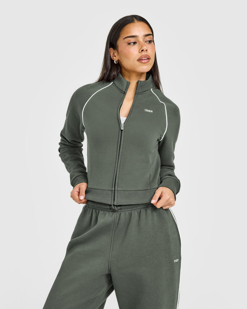 Jersey Tracksuit Zip Up Jacket Dark Khaki | Oner Active US