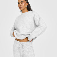 Oversized Knit Crew Neck Sweatshirt | Light Grey Marl