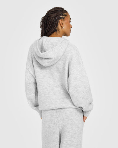 Oversized Knit Hoodie | Light Grey Marl