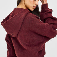 Oversized Knit Zip Through Mid Hoodie | Rosewood