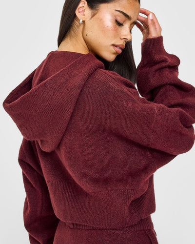 Oversized Knit Zip Through Mid Hoodie | Rosewood