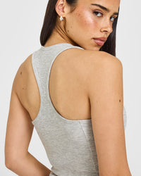 Mellow™ Rib Oner Embroidered Square Neck Mid Vest with Built in Bra Shelf | Light Grey Marl