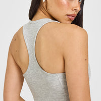 Mellow™ Rib Oner Embroidered Square Neck Mid Vest with Built in Bra Shelf | Light Grey Marl