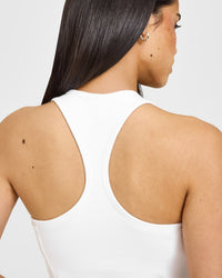 Mellow™ Rib Oner Embroidered Square Neck Mid Vest with Built in Bra Shelf | White