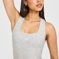 Mellow™ Rib Oner Embroidered Square Neck Vest with Built in Bra Shelf | Light Grey Marl