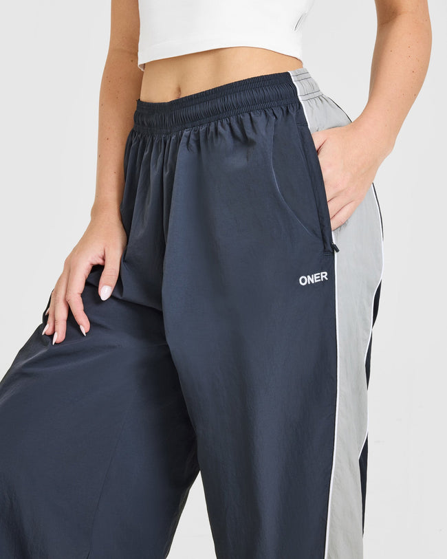 Oversized Piped Woven Straight Leg Track Bottoms | True Blue