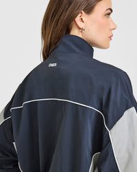 Oversized Piped Woven Track Jacket | True Blue